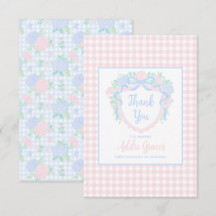Grandmillennial Watercolor Crest First Birthday Thank You Card