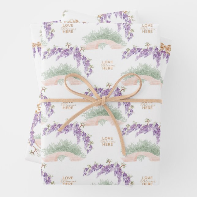 Grandmillennial Wisteria Baby Shower  Wrapping Paper Sheet (In situ)