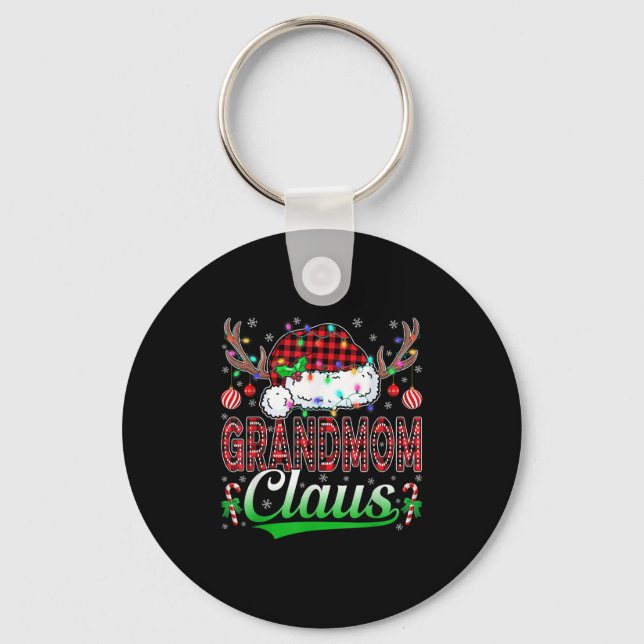 Grandmom Claus Christmas Lights Matching Family Xm Key Ring (Front)