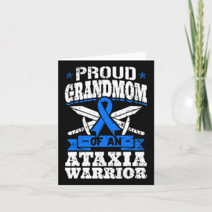 Grandmom Of An Ataxia Warrior Blue Awareness Ribbo Card