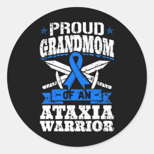 Grandmom Of An Ataxia Warrior Blue Awareness Ribbo Classic Round Sticker