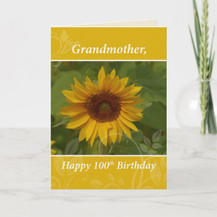 Grandmother 100th Year Sunflower Happy Birthday Card