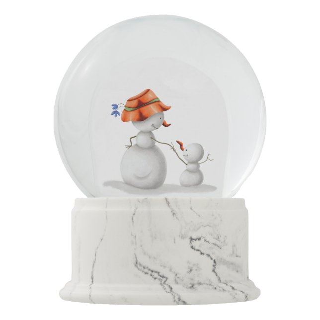 Grandmother and Grandson Snowman Holding Hands Snow Globe (Front)
