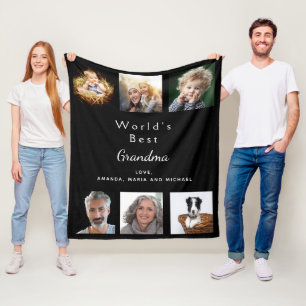 Grandmother Best grandma black family photo Fleece Blanket
