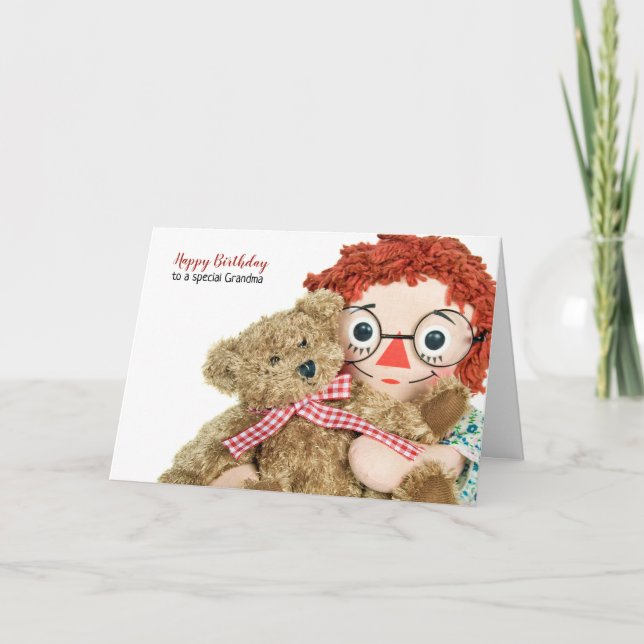 grandmother birthday rag doll with teddy card (Front)