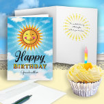 Grandmother Birthday Yellow Orange Smiling Sun Card<br><div class="desc">Make your Grandmother feel special on her birthday by sending her this cheerful smiling decorative Yellow and orange sun floating in the blue sky with clouds. Inside text says "The sun started shining just a little brighter on the day you were born."</div>