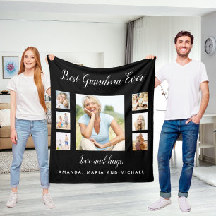 Grandmother black white photo collage grandkids fleece blanket