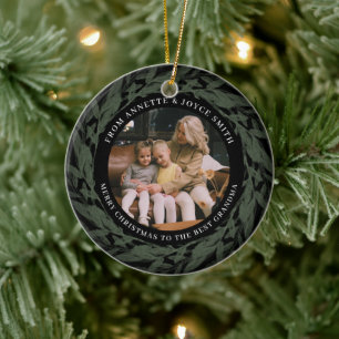Grandmother Elegant Wreath photo Christmas Ceramic Ornament