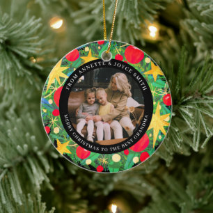 Grandmother Elegant Wreath photo Christmas Ceramic Ornament