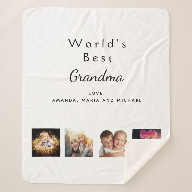 Grandmother family photo collage white sherpa blanket (Front)