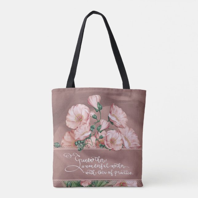 Grandmother Floral V Shoulder Tote with Quote Bag (Back)