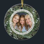 Grandmother foliage wreath photo Christmas black Ceramic Ornament<br><div class="desc">Grandmother modern foliage wreath Merry Christmas script holiday Christmas photo ornament. Hand painted eucalyptus,  minimal foliage and modern rustic rattan wreath along with real foil lettering give this holiday card a luxurious feel. In classy greens,  browns and greys.</div>