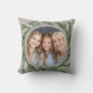 Grandmother foliage wreath photo Christmas black Cushion