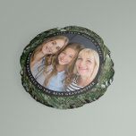 Grandmother foliage wreath photo Christmas black Round Cushion<br><div class="desc">Grandmother modern foliage wreath Merry Christmas script holiday Christmas photo home decor round pillow. Hand painted eucalyptus, minimal foliage and modern rustic rattan wreath along with real foil lettering give this holiday card a luxurious feel. In classy greens, browns and greys. Text can be changer to mum, aunty, uncle, grandfather,...</div>