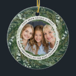 Grandmother foliage wreath photo Christmas elegant Ceramic Ornament<br><div class="desc">Grandmother modern foliage wreath Merry Christmas script holiday Christmas photo ornament. Hand painted eucalyptus,  minimal botanical and modern rustic rattan wreath along with real foil lettering give this holiday card a luxurious feel. In classy greens,  browns and greys.</div>