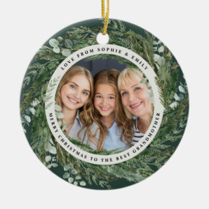 Grandmother foliage wreath photo Christmas elegant Ceramic Ornament