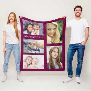 Grandmother grandchildren photo girls purple fleece blanket
