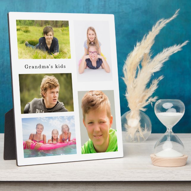 Grandmother grandchildren photo kids white plaque (Side)