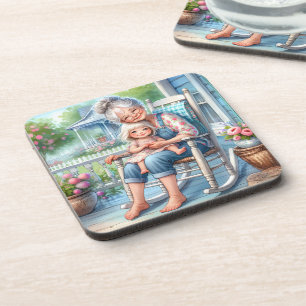 Grandmother Granddaughter Porch Embrace Coaster