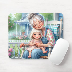 Grandmother Granddaughter Porch Embrace Mouse Pad