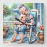 Grandmother Granddaughter Porch Embrace