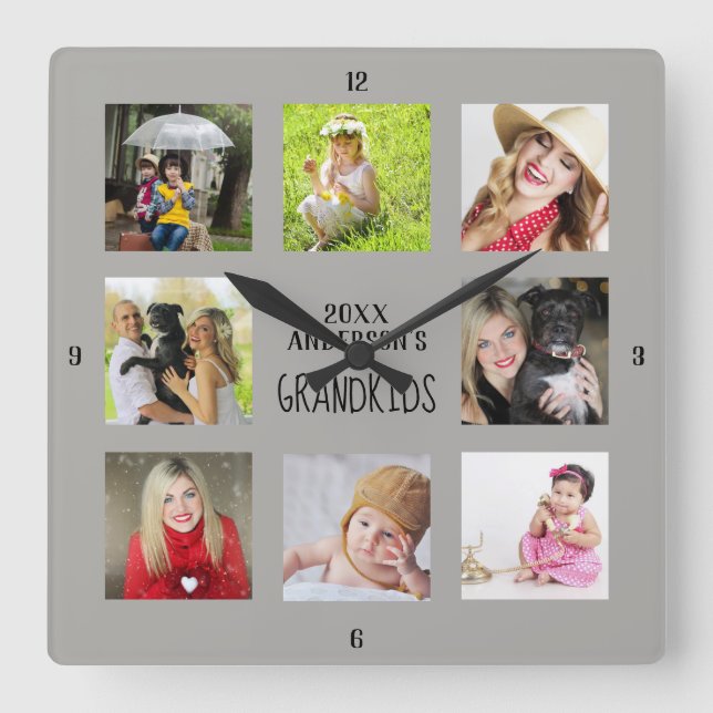 Grandmother Grandfather PHOTO Collage Gift Square Wall Clock (Front)