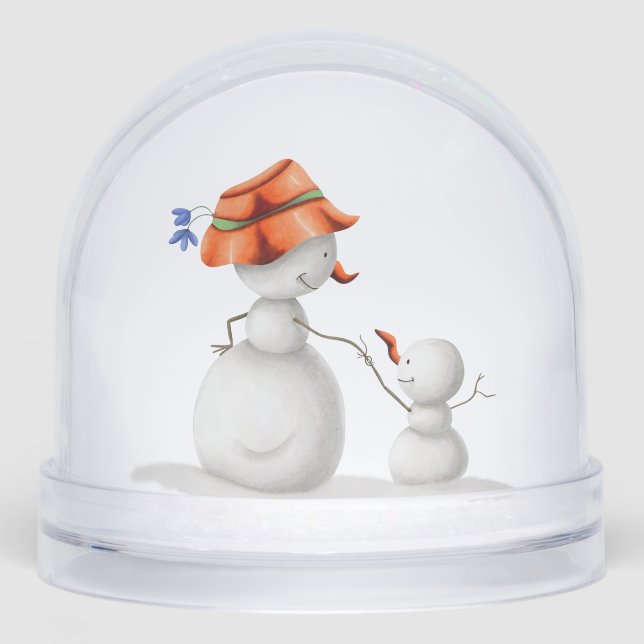 Grandmother Grandson Snowman Holding Hands Snowglobe (Front)