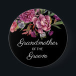 Grandmother Groom Purple Floral Black Button<br><div class="desc">Elegant purple and pink floral "Grandmother of the Groom" button</div>