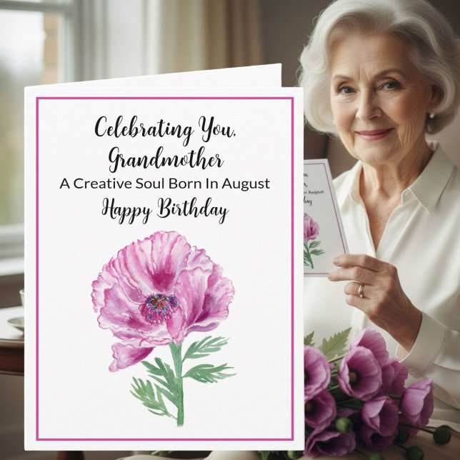 Grandmother Happy August Birthday Purple Poppy Card (Creator Uploaded)