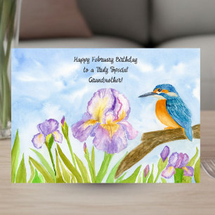 Grandmother Happy February Birthday Kingfisher Card