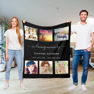Grandmother memorial photo collage black memory fleece blanket
