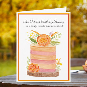 Grandmother October Birthday Marigolds on Cake Card