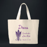 GRANDMOTHER of BRIDE or ANY Wedding Role PEACOCK Large Tote Bag<br><div class="desc">This custom wedding tote bag with its purple peacock feathers and a place to put a name,  wedding role,  and wedding date makes a sweet wedding gift for the woman members of your wedding party.  Personalise with her name and date!</div>