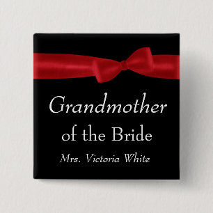 GRANDMOTHER of BRIDE Red Bow Wedding Custom Name 15 Cm Square Badge