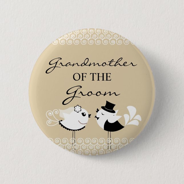 Grandmother of the Groom Birds Wedding Button (Front)