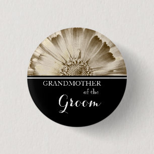 Grandmother of The Groom Wedding Gold Daisy 3 Cm Round Badge