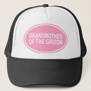 Grandmother of the Groom Wedding Oval Pink Trucker Hat