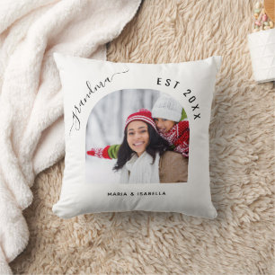 Grandmother photo grandchildren white black script cushion