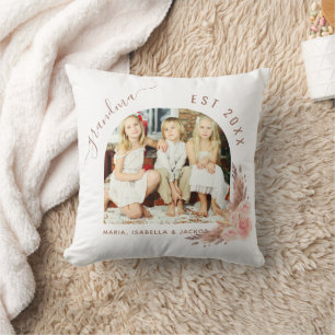 Grandmother photo pampas grass rose gold pink cushion