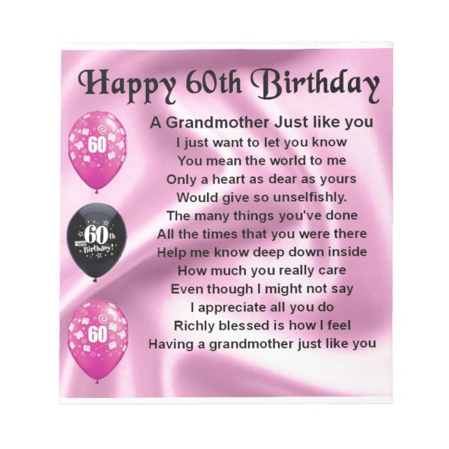Grandmother Poem - 60th Birthday Notepad (Front)