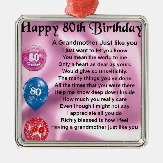 Grandmother poem  -  80th birthday metal ornament (Front)