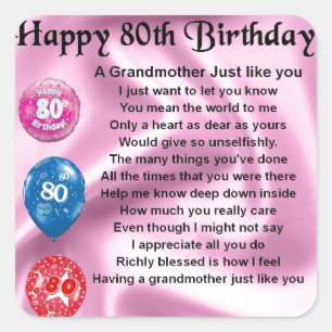 Grandmother poem  -  80th birthday square sticker