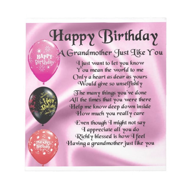 Grandmother Poem -  Happy Birthday Notepad (Front)