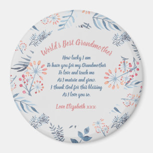 Grandmother Poem Personalised Blue Grey Rose Magnet