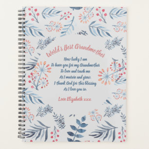 Grandmother Poem Personalised Blue Grey Rose Planner