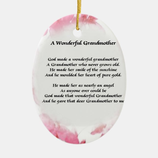 Grandmother Poem - Pink Floral Ceramic Ornament (Front)