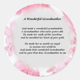 Grandmother Poem - Pink Floral Classic Round Sticker