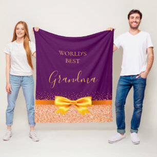 Grandmother purple rose gold bow fleece blanket