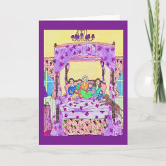 Grandmother reads to children, dog Greeting Card