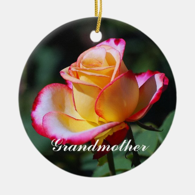 Grandmother Red and Yellow and Pink Roses Ornament (Front)